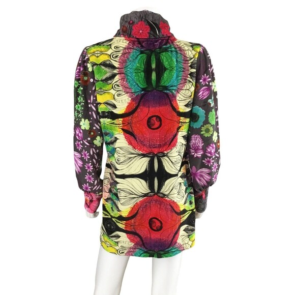 Custo Barcelona Dress sz 4 Velvet Velour Turtleneck Puff Long Sleeve Floral Y2K - Picture 9 of 16